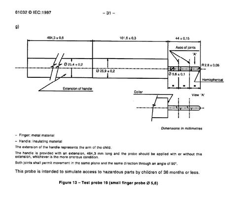 IEC61032 Children Safety Small Test Finger Probe 19